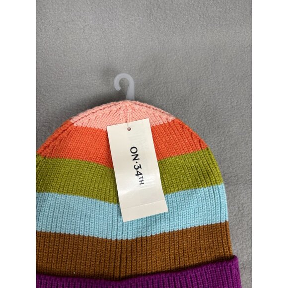 On 34th Women's Colorful Striped Ribbed Knit Cuffed Beanie Multicolor OS NWT's - Picture 4 of 6